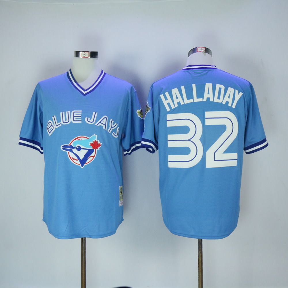 Men Toronto Blue Jays #32 Halladay Light Blue Throwback MLB Jerseys->toronto blue jays->MLB Jersey